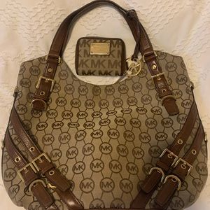 Michael Kors tan bag and wallet